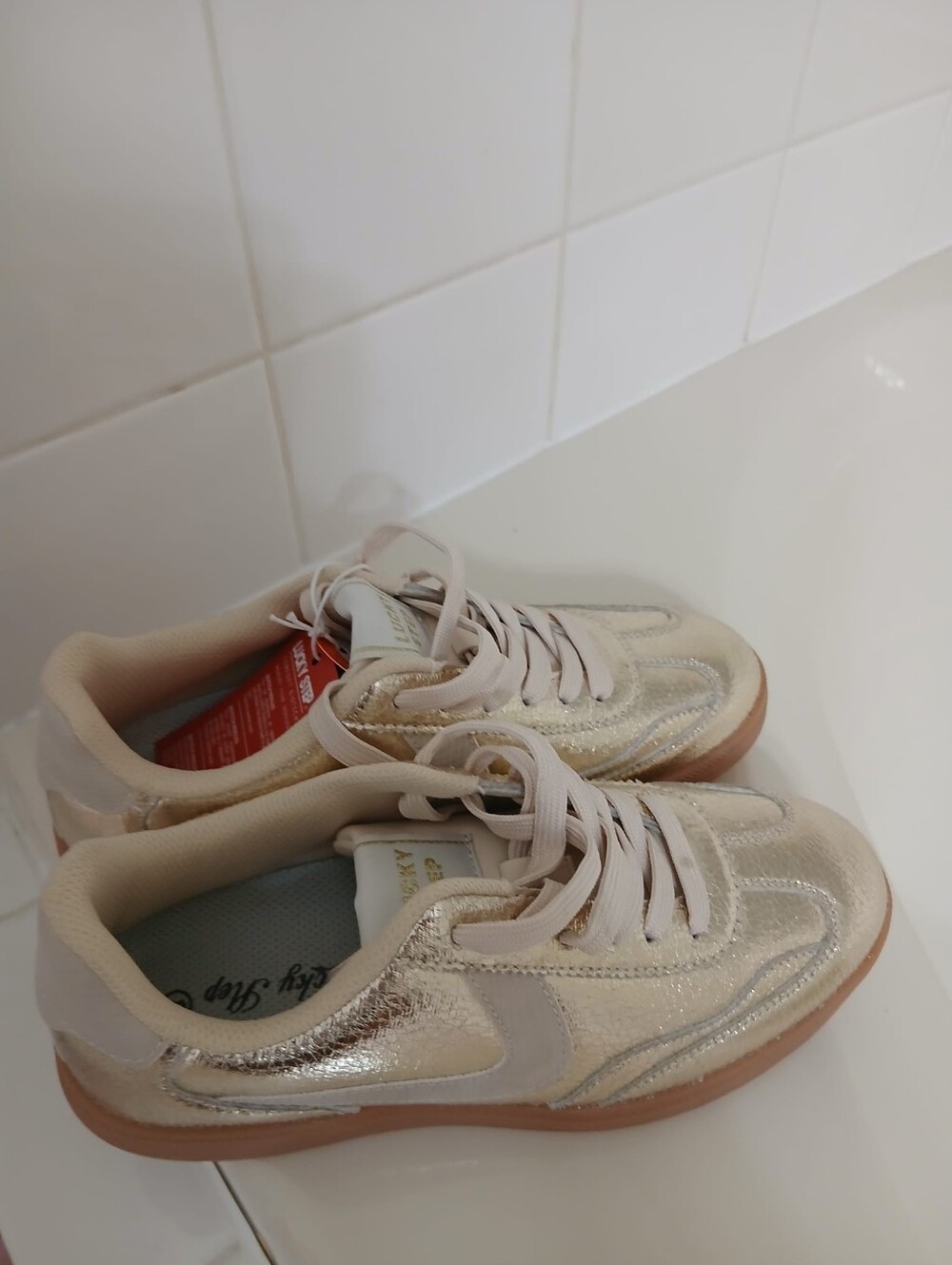 NEW Gold Comfort Sneakers - Picture 2 of 5